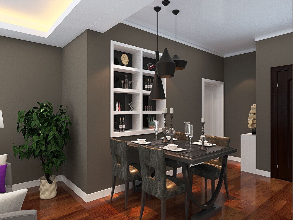 餐厅空间局限性，在墙体做内嵌酒柜增加使用空间，空间不单调。