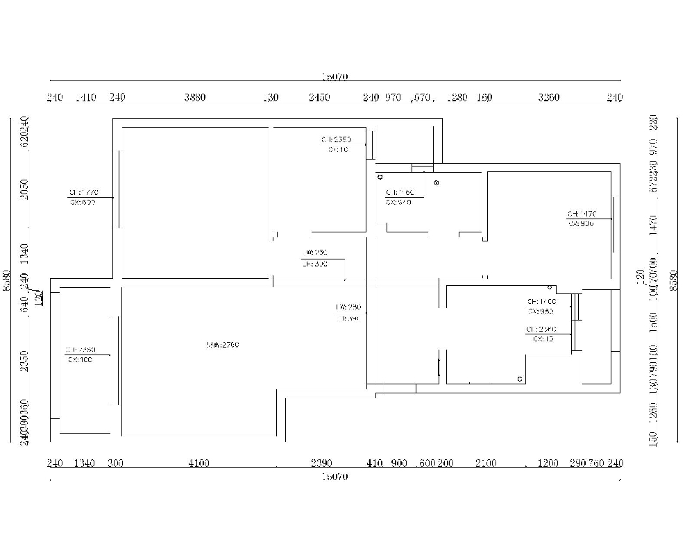 原始平面图，包含梁、窗、墙体等房屋概况