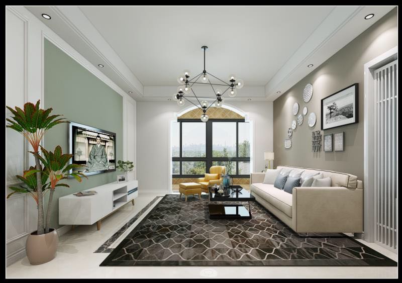 客厅造型简单，主要色调清晰明了、