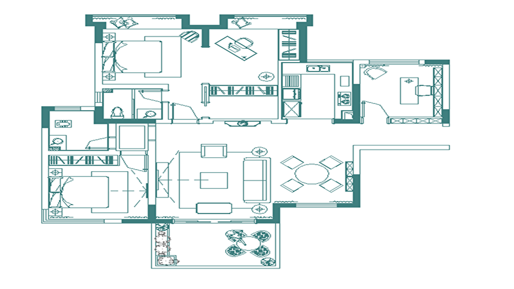 方案：我把四个卧室改为了两个房间。由此主人房住起来是比较舒服的。把两个房间融合为一个大房间。